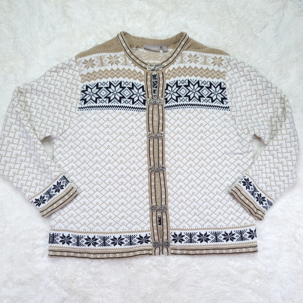 Croft & Barrow Gold Black and White Cardigan Sweater Size XL